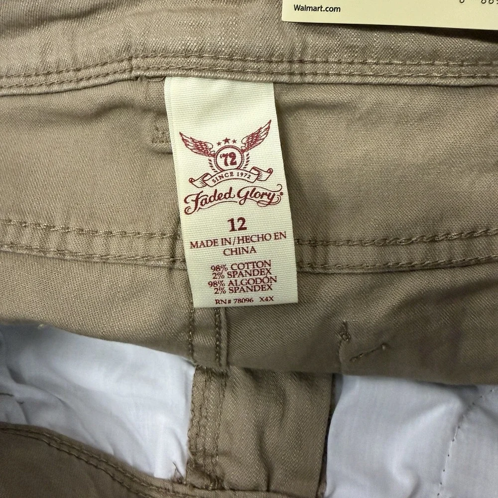 Faded Glory Khaki Shorts Size 12 10" Length Cotton Stretch Cuffed Beige Pockets - Picture 8 of 9